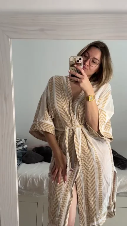 Horny MILF Teases with Open Robe and Perky Tits in Mirror Selfie