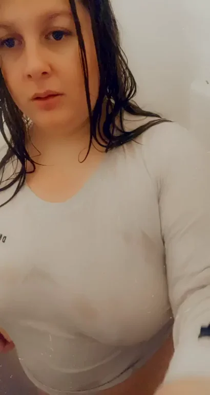 Wet BBW Babe Says Hi Baby in Sheer Top Tease