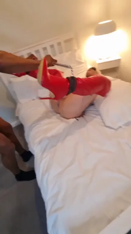 Hubby blindfolded and cuffed me, put a spreader bar on and then left me at the mercy of this guy