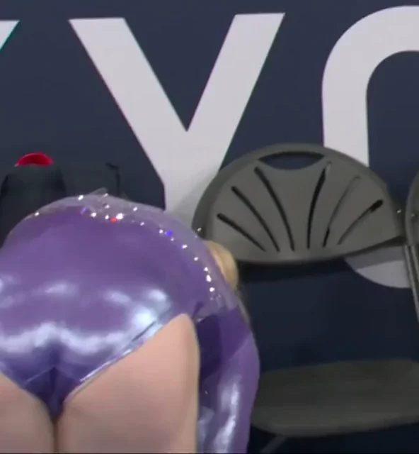 Jade Carey's Ohlympic Ass Flex: Shiny Purple Leotard Tease