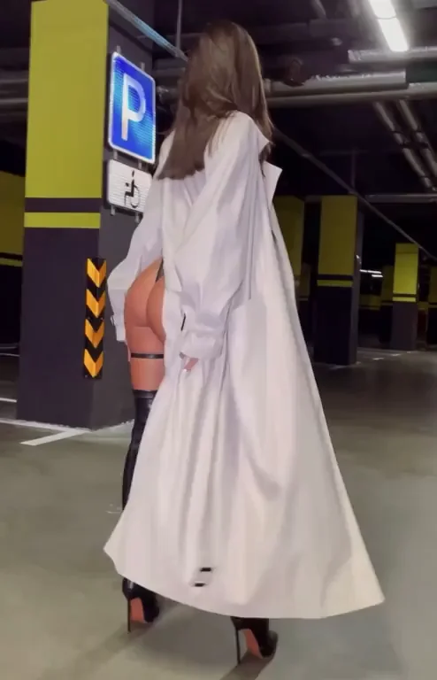 Morning Tease: Coat Flashes Cute Thong Ass in Garage