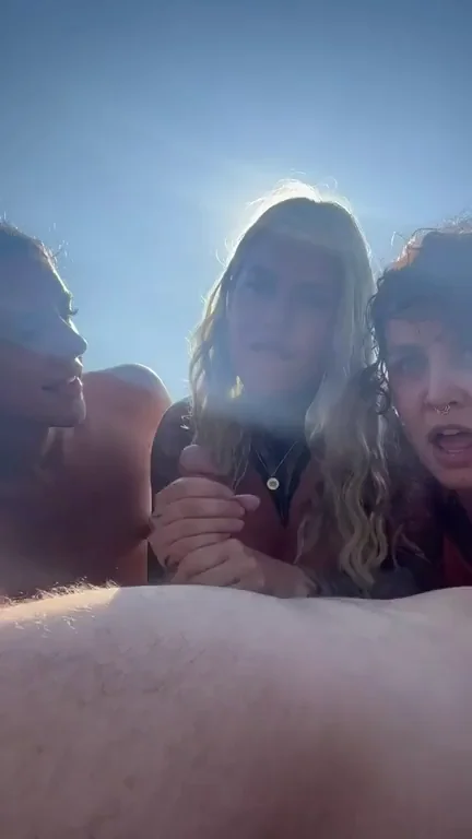 Beach Stud's Dick Worshipped by 3 Slutty Babes 👙🍆💦