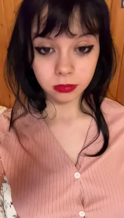 Pink Cardigan Tease: Massive Naturals Begging to Burst Out