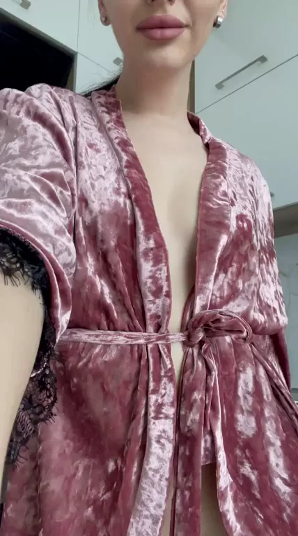 Stepmom's Kitchen Tease: Velvety Robe Reveal & Massive Tit Flash
