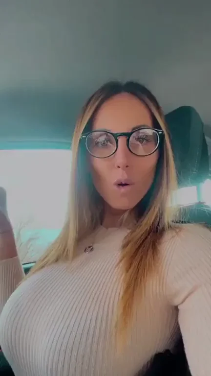 Busty Glasses Slut Can't Hide Those Massive Tits in the Car