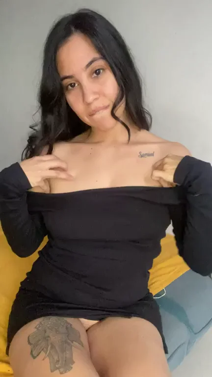 Petite Latina Slut Teasing Tits in Tight Black Dress 😈🍑