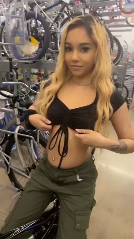 Petite Slut's Tiny Tits Tease in Bike Shop 😍🔥