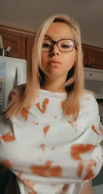 Blonde Nerd's Massive Titty Drop Shocker in the Kitchen!