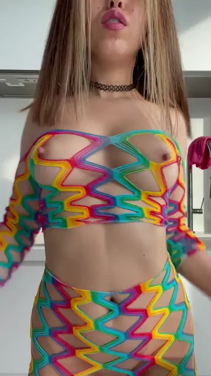 Pretty Nipple Tease: Slutty Fishnet Hottie Begs for Your Vote