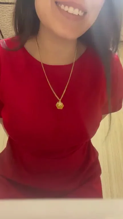 Bored Office Slut Drops Her Red Top for Juicy Titty Reveal 😈 [OC]