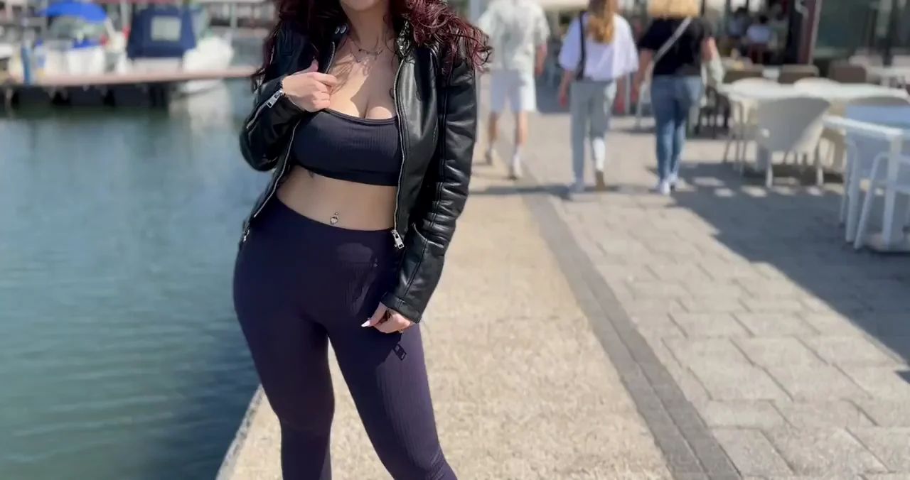 😈 Devilish Grin & Big Tit Flash on the Dock! Public Tease 🔥