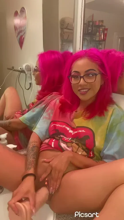 Pink-Haired Latina Slut Begs for Creampie in Bathtub Tease