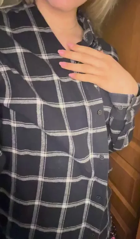 Pale Slut's Sensitive Tits Spill Out in Plaid Tease