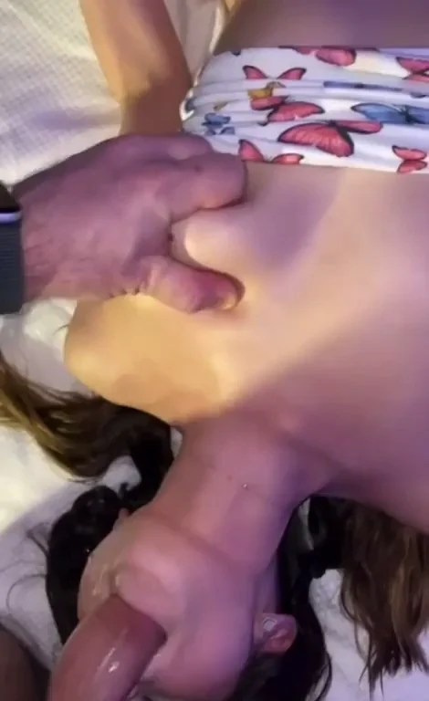 Petite teen shows us how wet her mouth can stay while getting pounded with cock
