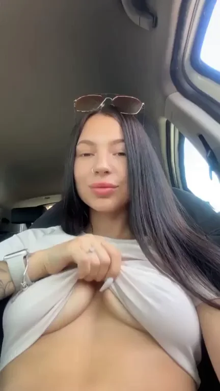 Nervous Slut Flashes Massive Tits in Car 😏🍈🍈