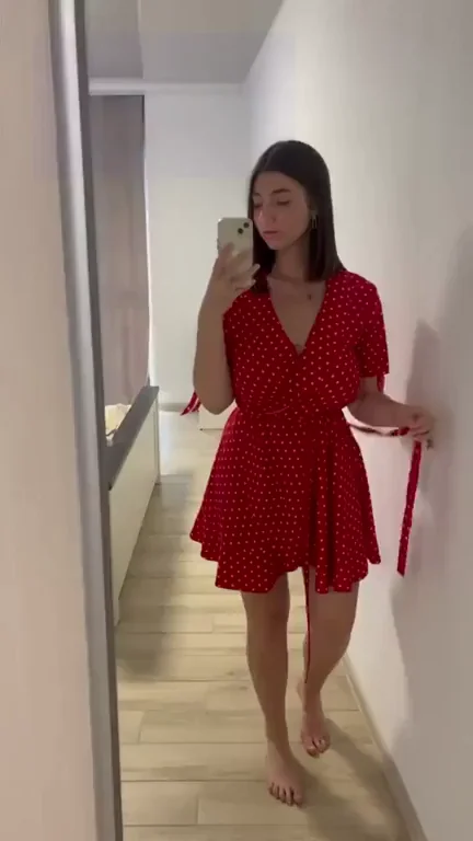 🔥 Titty-Fuck Tease in Red Wrap Dress 💦