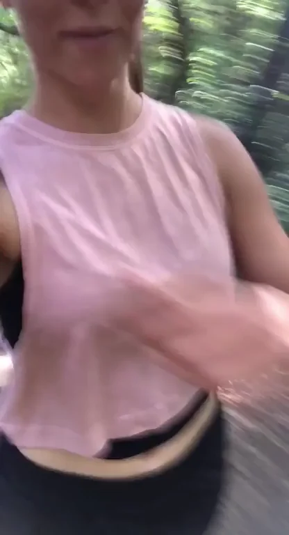 Sneaky Peek at Pink Tank Slut Jogging Her Bouncy Tits 🏃‍♀️👀💦