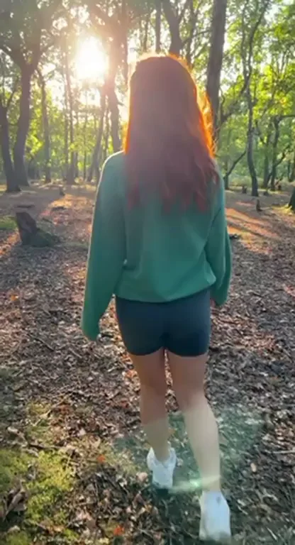 Forest Tease: Redhead Slut Bends Over & Flashes Juicy Ass 🍑🌲🥵