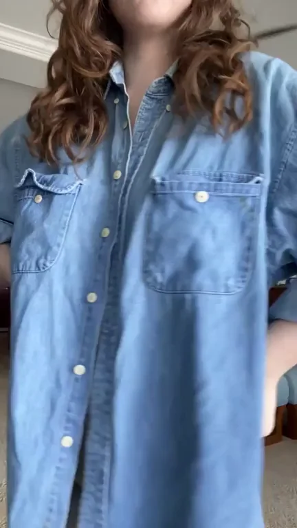 Camel Toe Tease in Grey Nike Shorts and Open Denim Shirt