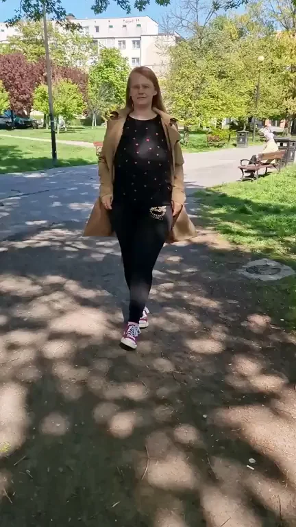 It's always a bit embarrassing to show off your big tits in a crowded place like this park, but I almost always smile when I do it. Heh