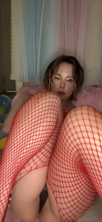 Slutty Japanese Titties in Red Fishnets: Bedtime Tease
