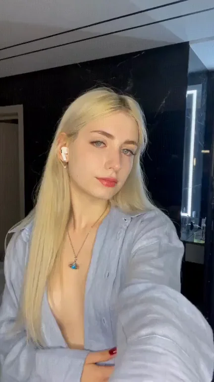 Pale Blonde Babe's Creamy Cleavage Tease 😍👅