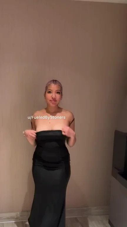 Ice Run Titty Tease: Filipina Bombshell Flashes Massive Jugs in Slitty Black Dress