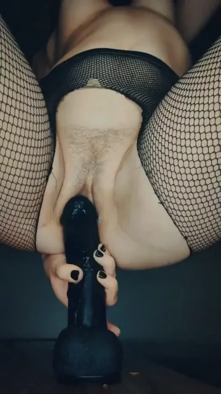 All Black Slut Sucking Big Black Suction Dildo 💦🖤