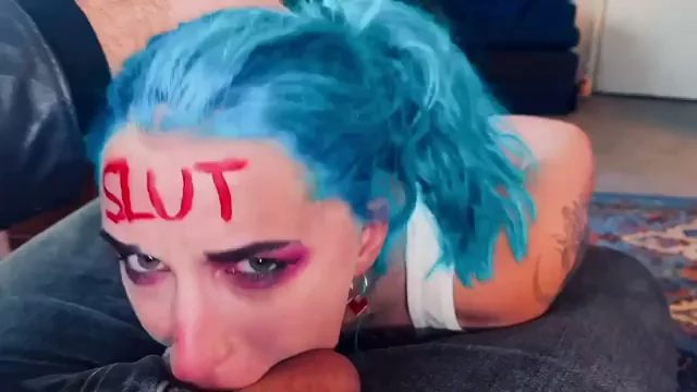Blue-Haired Slut Chokes on Throbbing Cock – Oxygen Denied!
