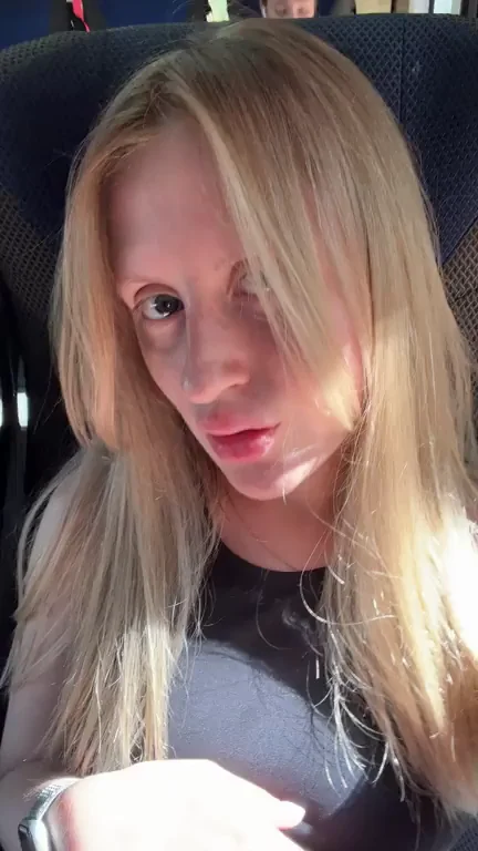 Blonde Busty Slut Flashes Big Tits ON/OFF on the Bus 😈🍈🍈