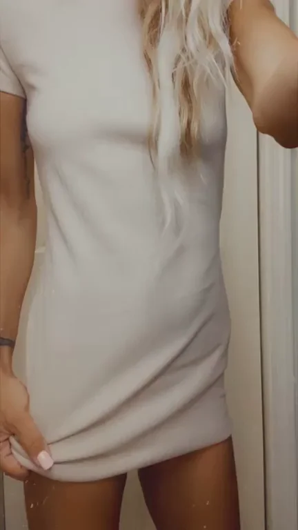 Petite Blonde Teases No-Panty Dress Lift & Full Nude Reveal 😈🫣