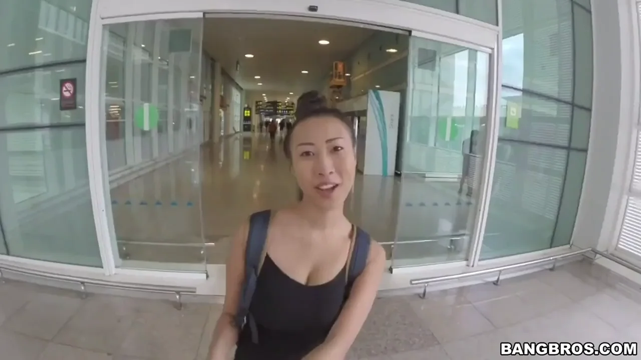 Asian Slut's Mall Glass Door Tease & Pussy Flash