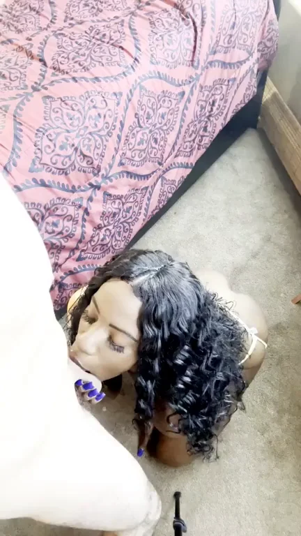 Ebony Slut's Throat Wrecked by Thick White Cock