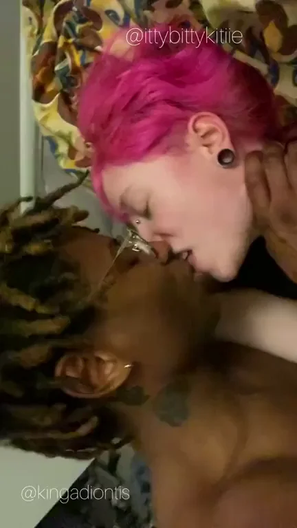 Pink-Haired Slut Deep Kissing Black Stud's Tongue 😘🍆💦