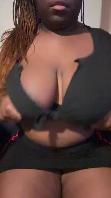 Thick Ebony Babe Teases Her Massive Tits: Yes or No?