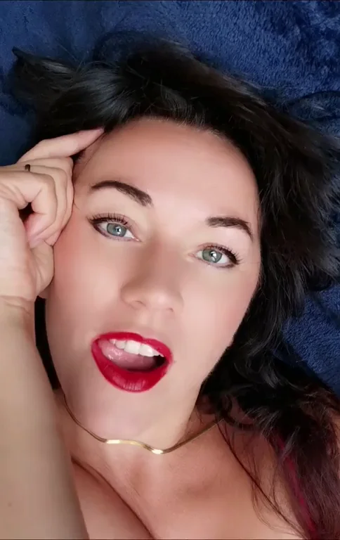 Sassy MILF's Wide-Open Lip Tease on Blue Silk