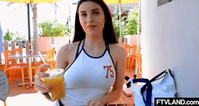 Public Tit Flash Slut Sips Juice & Teases Ghost Nipples ☀️🍊👻
