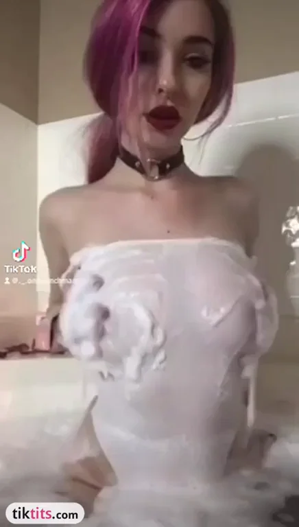 🔥 Pink-Haired Slut Drips Cum on Her Tits in the Tub 💦 Who's She? 😈