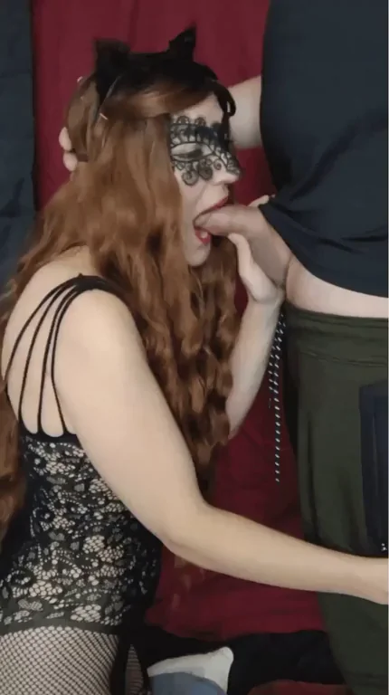 Fiery Redhead Kitty Deepthroats Thick Cock in Lace
