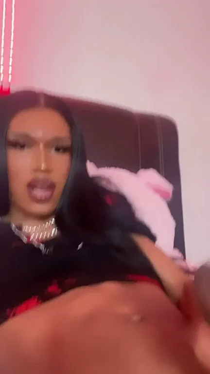 😈 Sexy Trans Babe Slurps Her Thick Cum Load 💦👅