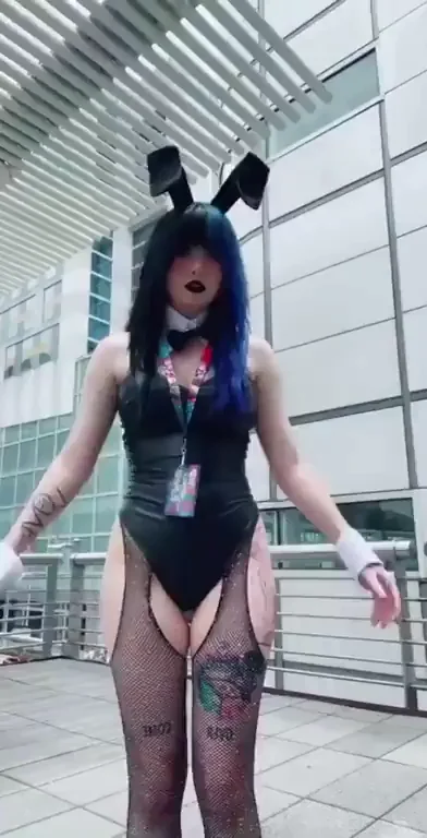 Slutty Bunny Babe Teasing Her Wet Pussy in Public 🐰💦