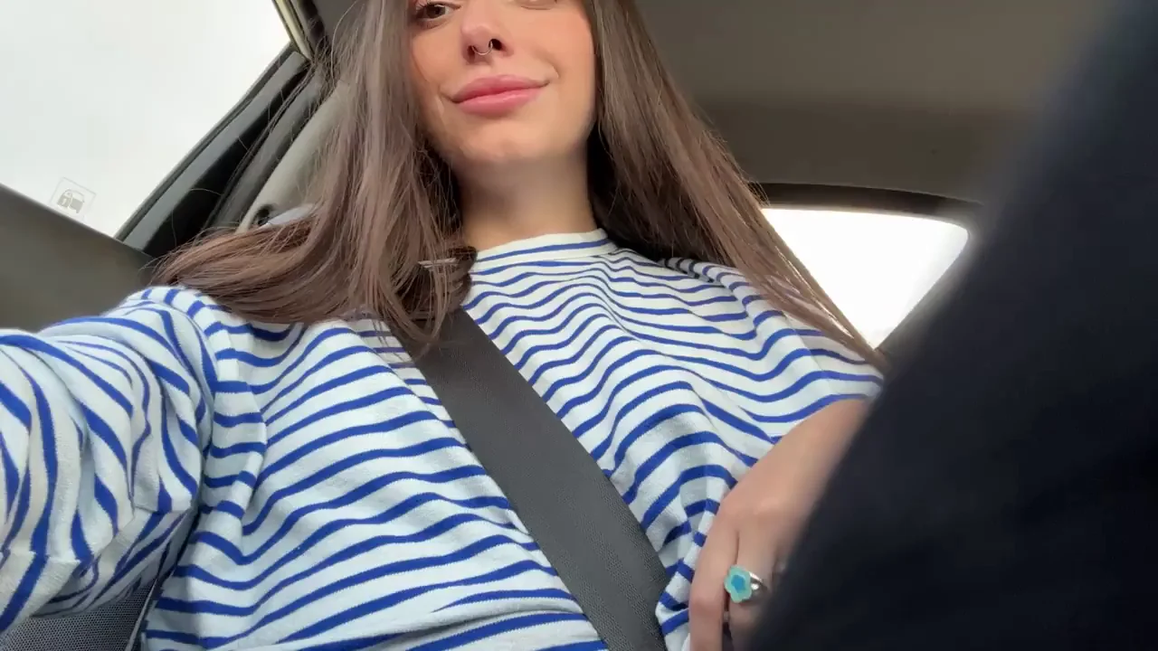 Sensitive Pink Nipples Teased in the Car