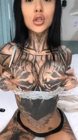 Inked Asian Pixie Bites Her Bolt-On Firm Melons in Tease Fest