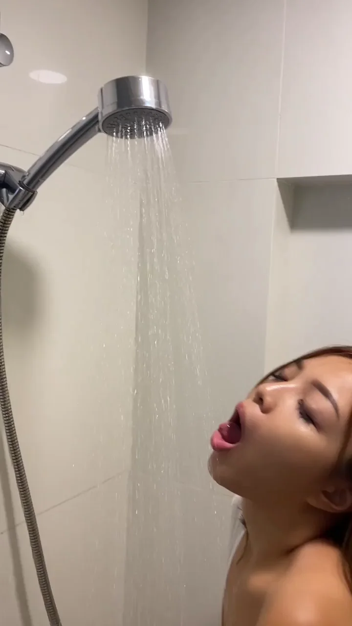 Stuff Dripping from My Slutty Mouth Down My Big Tits in the Shower 😋💦