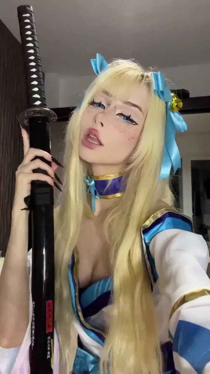 Thick Thighed Cosplay Slut Teases with Katana 😈🔥 Comment Emoji for Nudes!