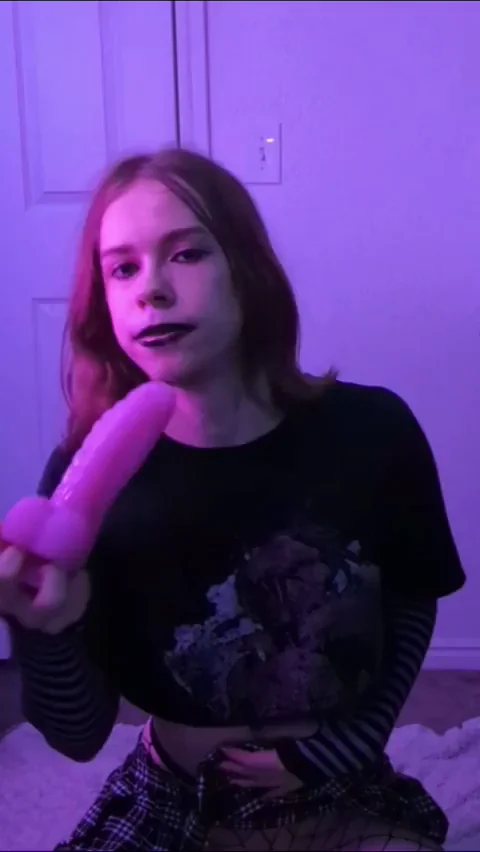 Teen Goth Slut Deepthroats Massive Pink Dildo Like It's Candy