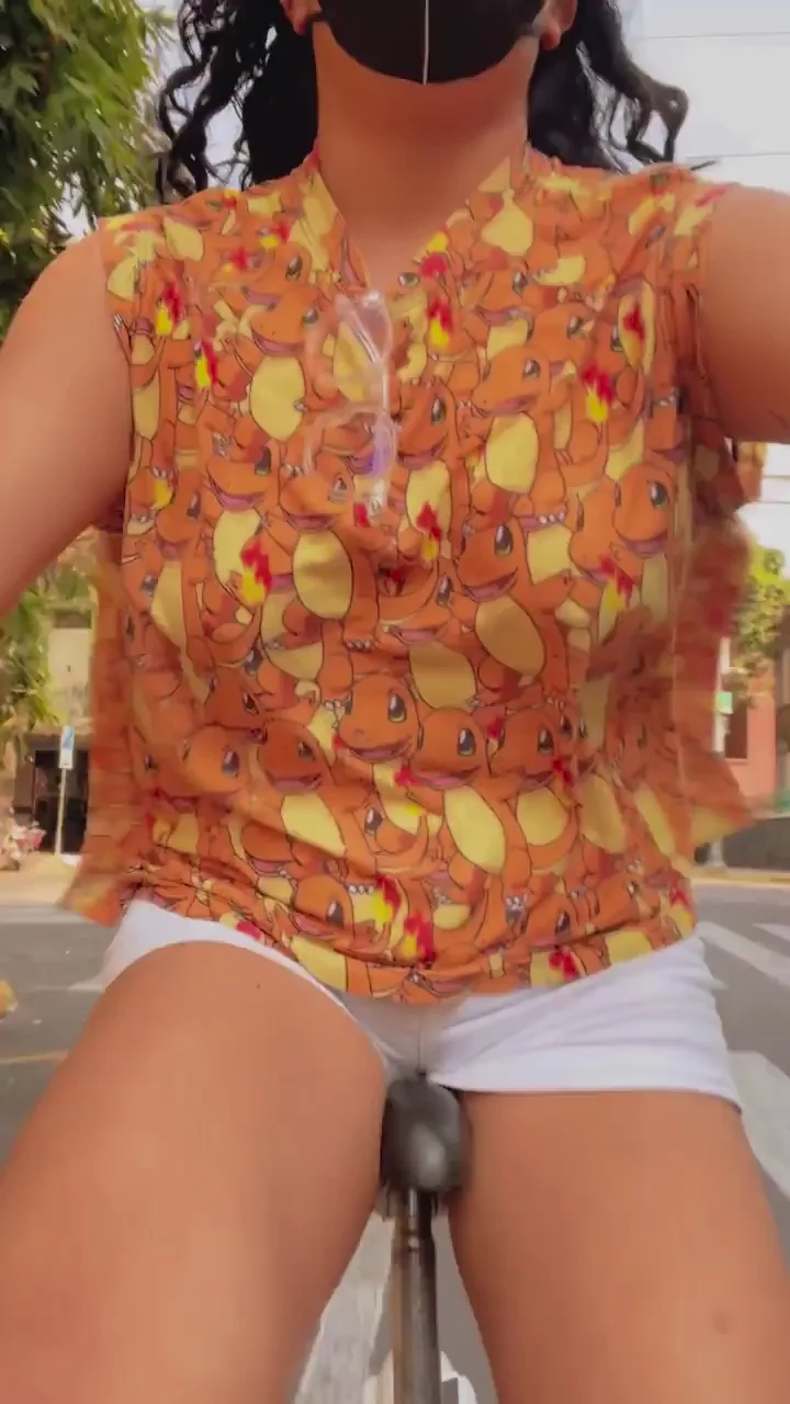 Hot Asian Babe Flashes Tits & Grinds Bike Seat in Tiny Shorts