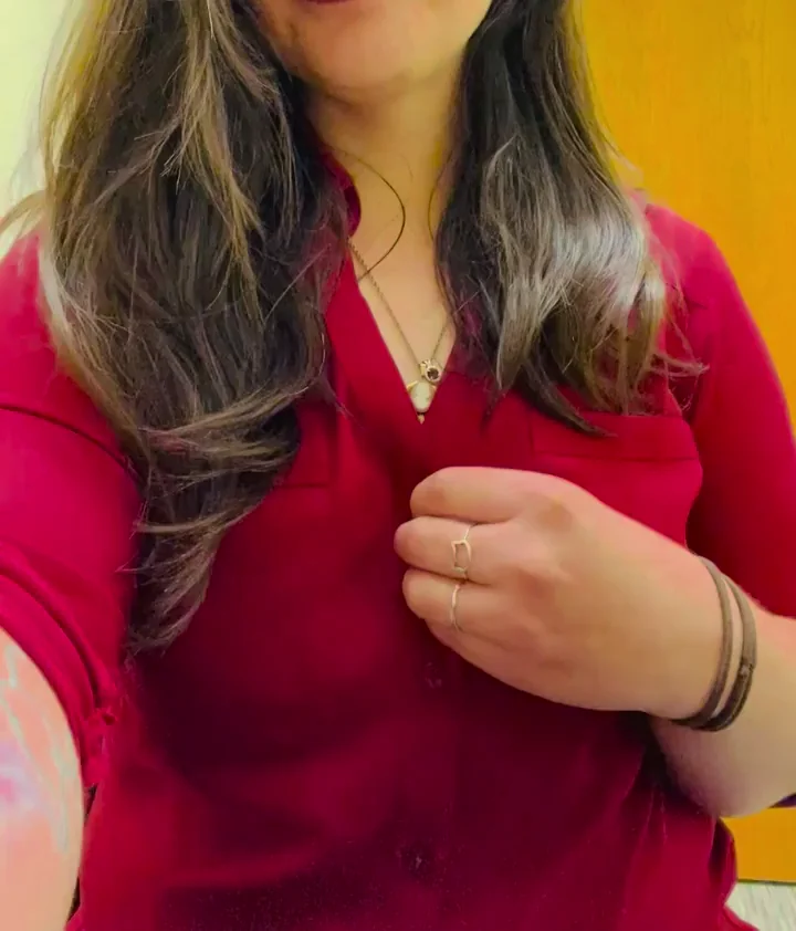 Quiet Room Slut Flashes Tits in Red Blouse 😈💦