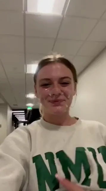 Campus Slut Flashes Tits with Thick Cum Facial Load 😈💦