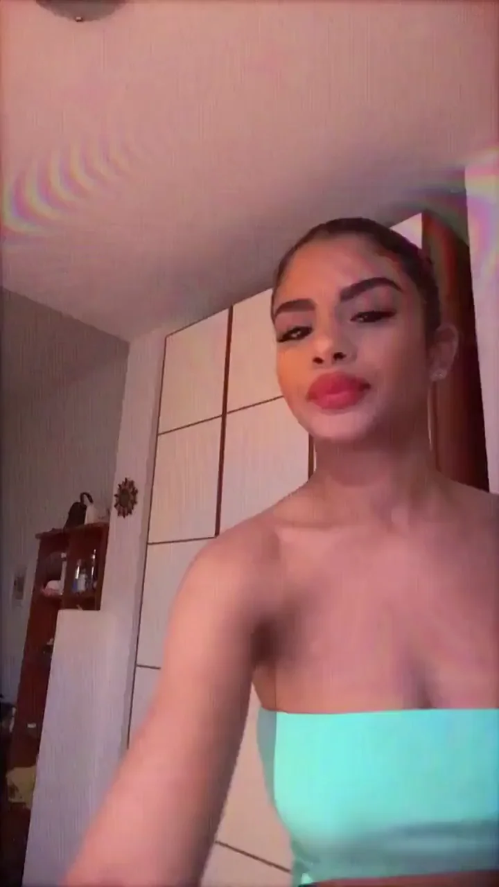 Naughty Secret: Sharing My BF's Forbidden Nudes in Teeny Cyan Crop Top